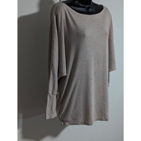 Oversized Tan Batwing Long Sleeved Shirt Top Blouse Size Large - Picture 2 of 5
